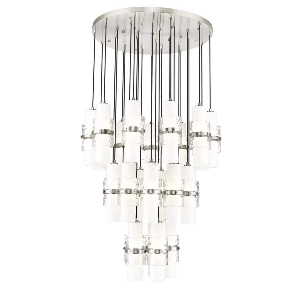 Cayden 36 in. 27-Light Brushed Nickel Round Chandelier with Clear Plus Etch