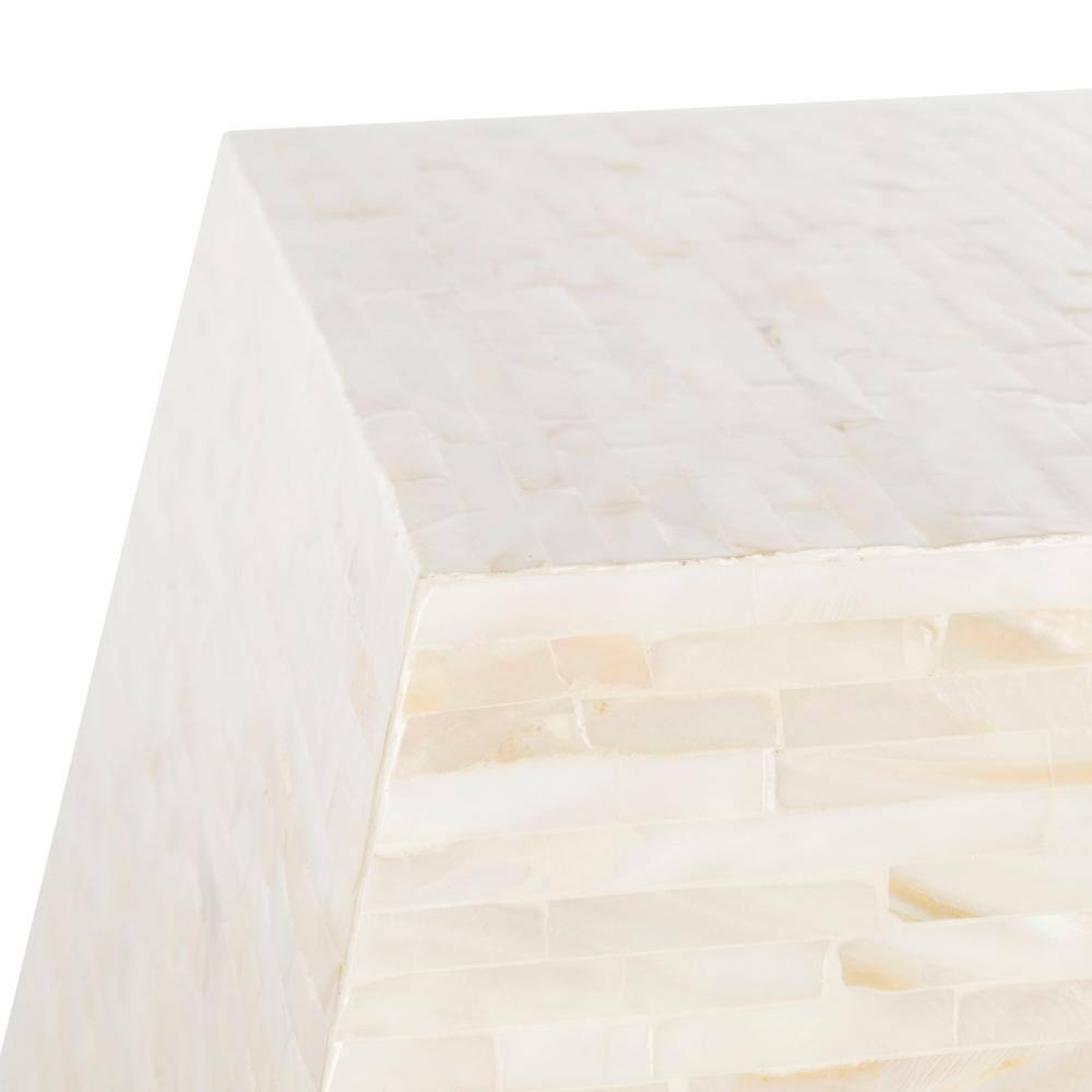 Beige Faux Mother of Pearl Geometric Side Table