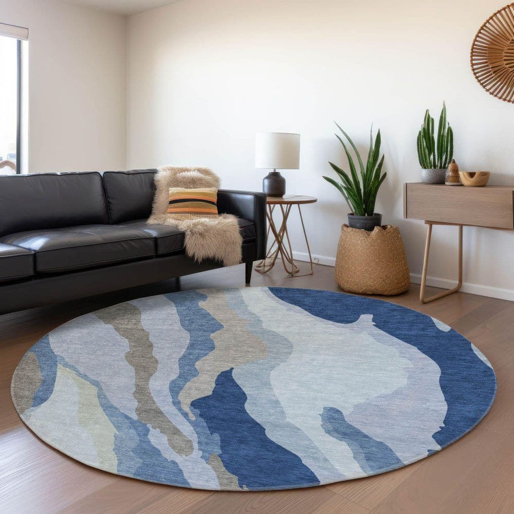 Mayfield Premium Machine Washable Abstract AMF1047 Blue 8 ft. x 8 ft. Round Rug price history on PriceWatchPro