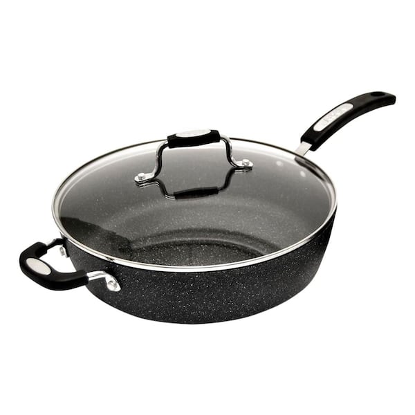 11 in Black Non-Stick Deep Fry Pan with Helper Handle and Forged Aluminum Base for Even Heating