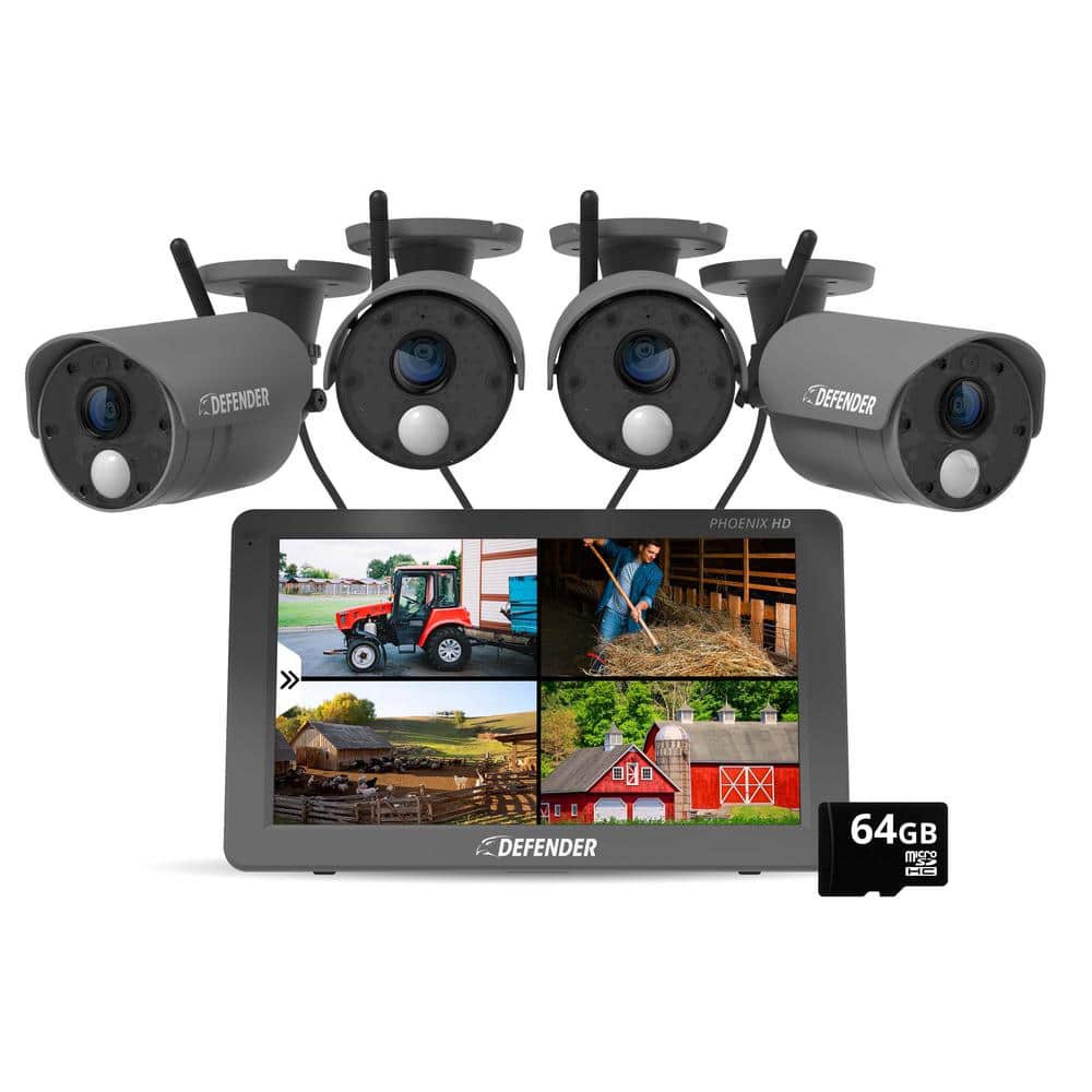 PHOENIXHD Non-WiFi Plug-in Power Security System with 10.1” HD Monitor & 4 Cameras