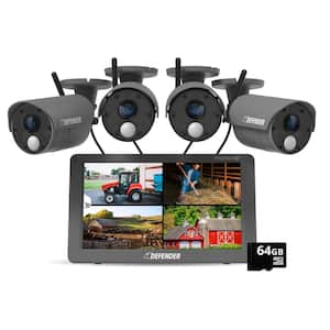 PHOENIXMHD Non-Wi-Fi Plug-In Security Camera System with 10.1 in. Monitor, SD Card Recording and 4 Night Vision Cameras