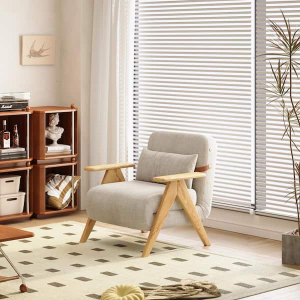 JASIWAY Beige Cotton Linen Upholsterd 35.43 Wide Accent Chair Arm with Sofa Bed
