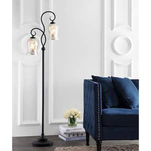 Claudia 63.5 in. Black Floor Lamp with Silver/Ivory Lantern Glass Shade
