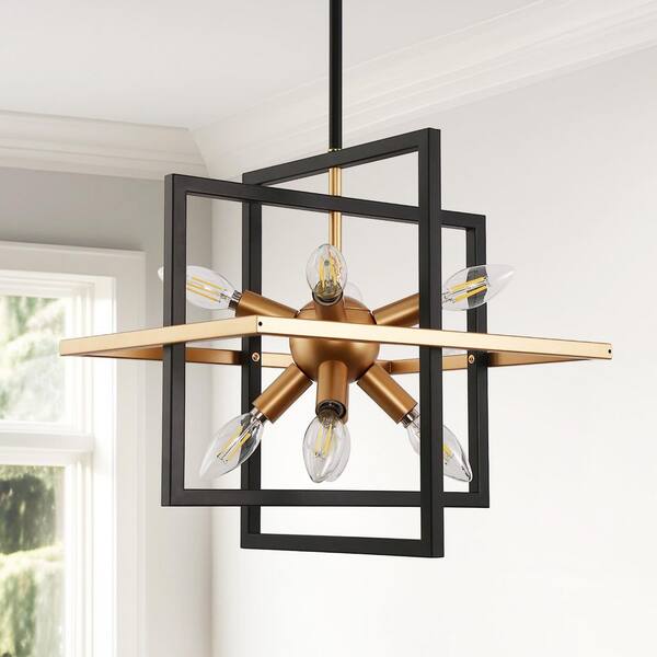 Emeritpro 15 In. 8-Light Black Gold Iron Frame Sputnik Chandelier