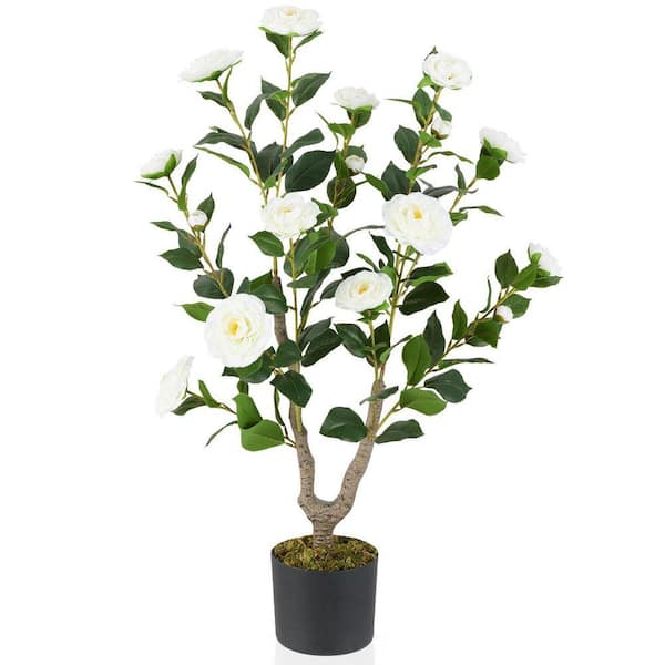 3 ft. Artificial Camellia Tree with Blooming Flower in Pot