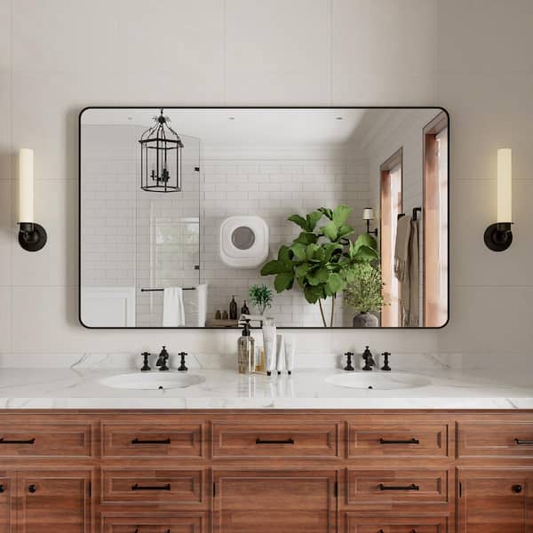 Ruhr 60 in. W x 36 in. H Rectangular Framed Wall Bathroom Vanity Mirror in Black