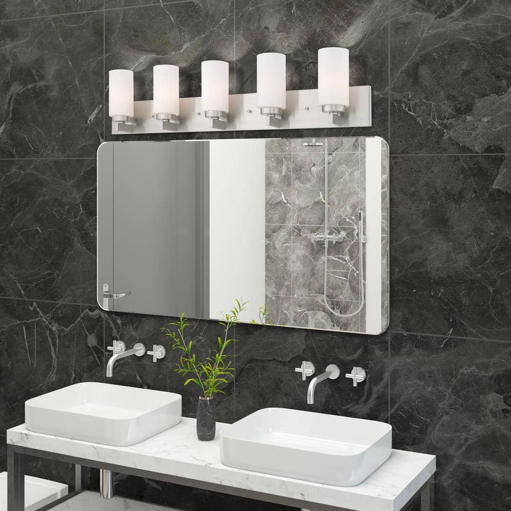 Brushed Nickel 5-Light Bath Vanity with Satin Opal Glass