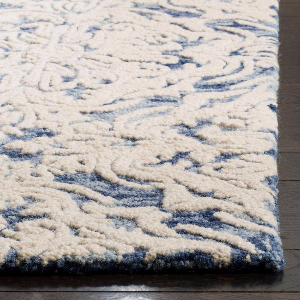Blossom Blue and Ivory Floral Wool Hand-Tufted Runner Rug