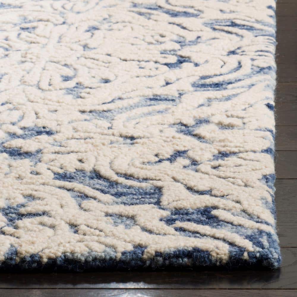 Elysian Blooms Hand-Tufted Wool Runner Rug in Blue Floral - 2'3" x 8'