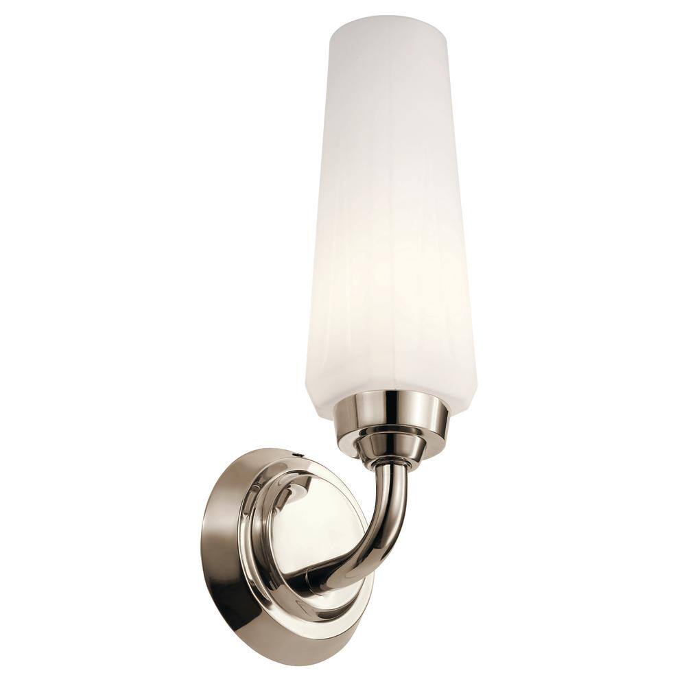 KICHLER Truby 11.5 in. 1-Light Polished Nickel Bathroom Indoor Wall Sconce Light with Satin Etched Cased Opal Glass