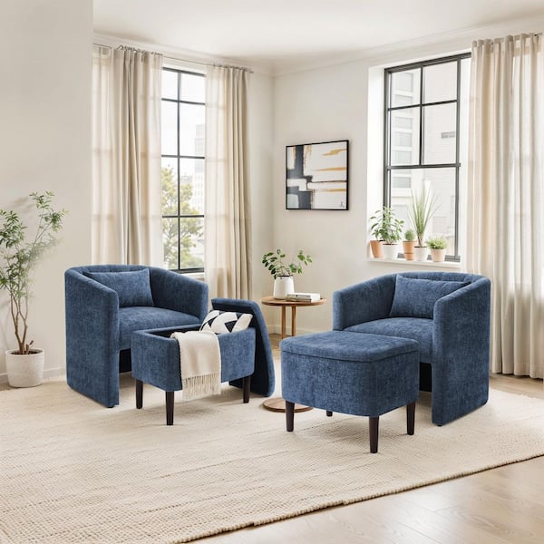 OrangeOne Blue Chenille Upholstered Accent Chair Open-Design