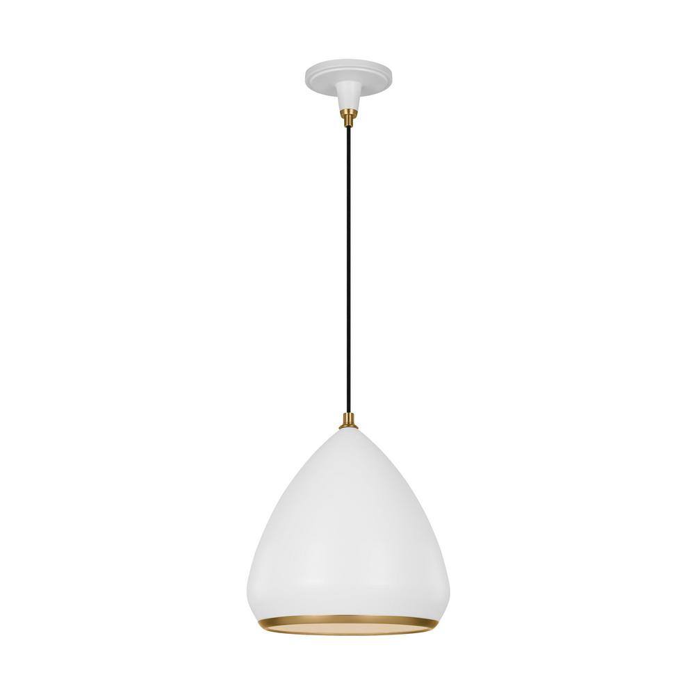 Matte White Teardrop Pendant Light with Aged Iron Shade