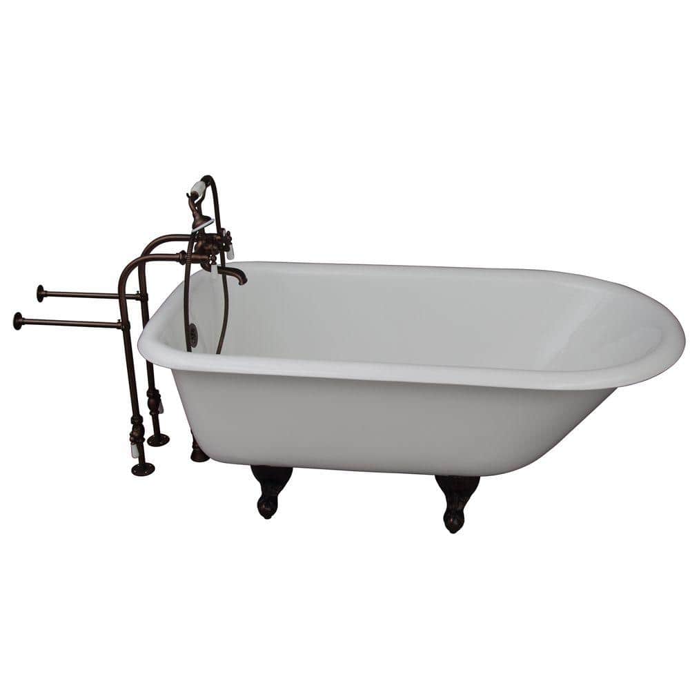 5 ft. Cast Iron Ball and Claw Feet Roll Top Tub in White with Oil Rubbed Br