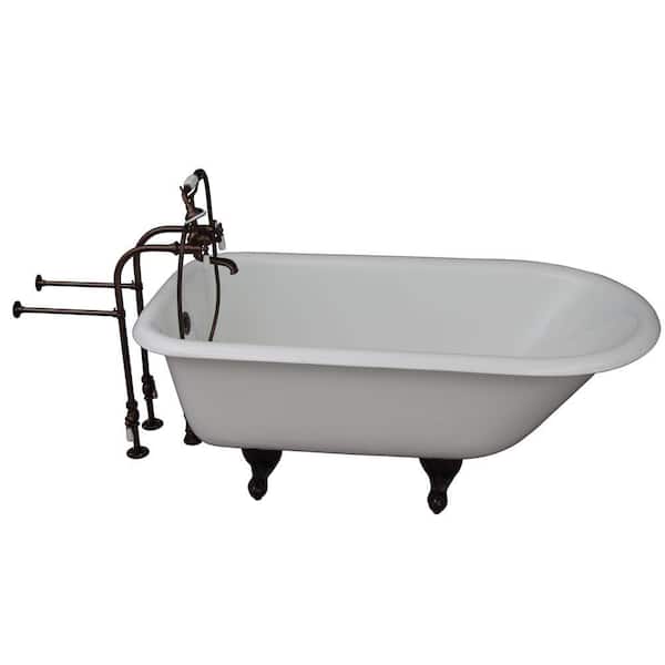 Barclay Products 5 ft. Cast Iron Ball and Claw Feet Roll Top Tub in White with Oil Rubbed Bronze Accessories