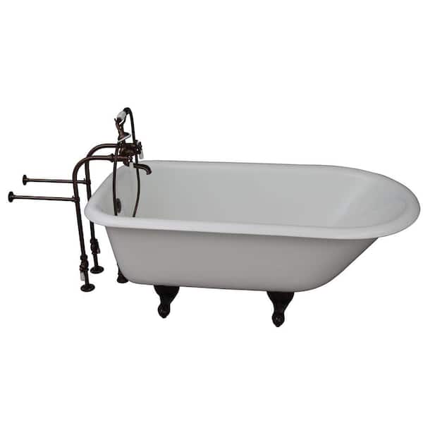 Barclay Products 5.6 ft. Cast Iron Ball and Claw Feet Roll Top Tub in White with Oil Rubbed Bronze Accessories