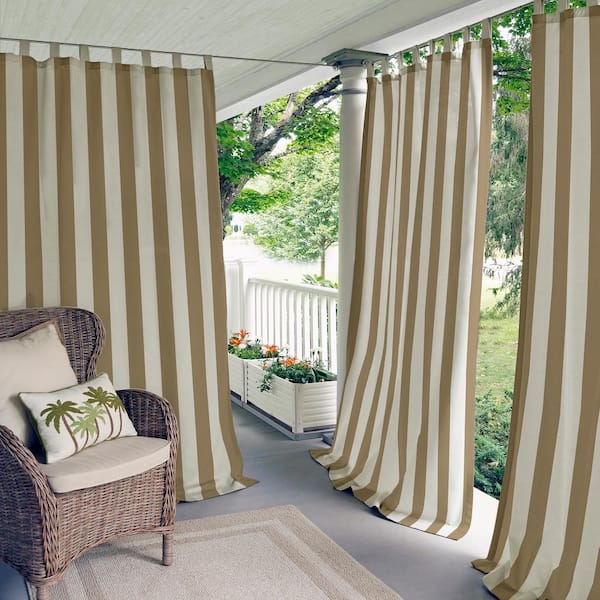 Elrene Natural Striped Tab Top Room Darkening Curtain - 50 in. W x 95 in. L