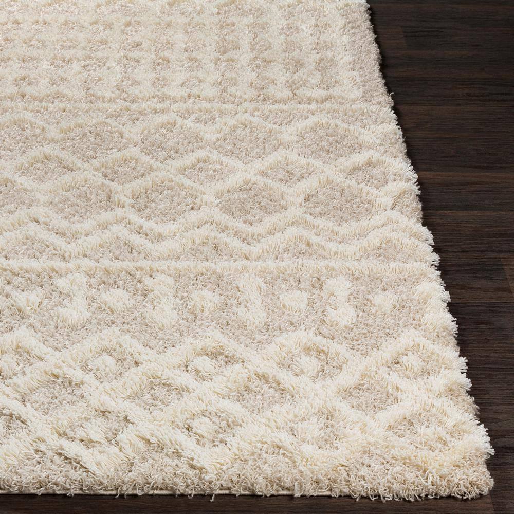 Beige Moroccan Shag Area Rug, 8'10" x 12', Polypropylene
