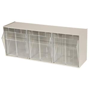TiltView Cabinet 3-Compartment 30 lb. Capacity Small Parts Organizer Storage Bins in Tan/Clear (1-Pack)