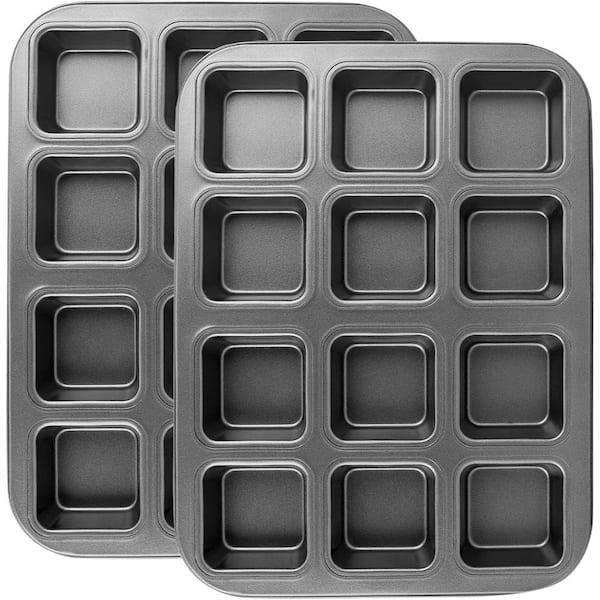 2-Piece Black Square Cupcake Brownie Pans, 12-Mini Cavity Non Stick Baking Pan, Bakeware Set with Dividers