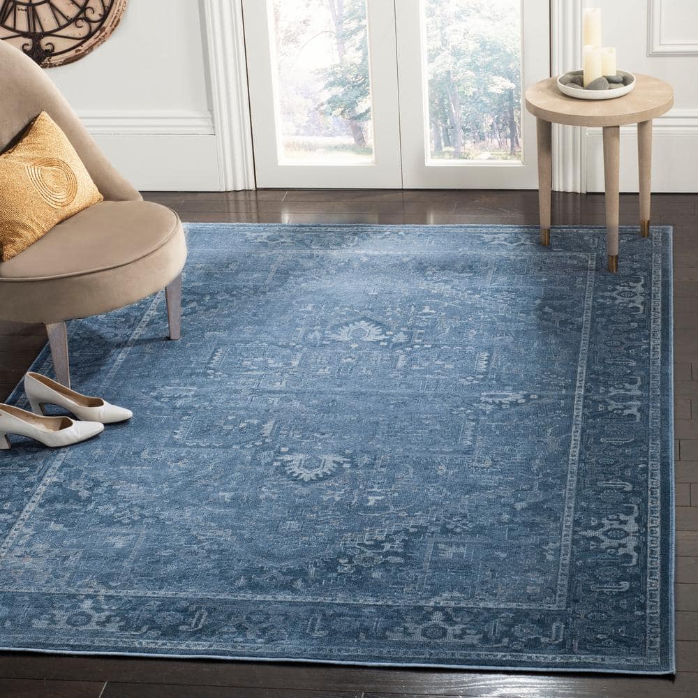 Elegant Vintage Blue Viscose 8'x11' Hand-Knotted Area Rug
