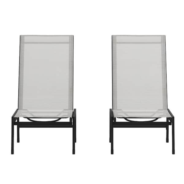 Carnegy Avenue Brazos Black Weather Resistant Steel Outdoor Chaise Lounge Chairs in Gray (Set of 2)