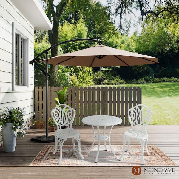 Mondawe 3-Piece White Cast Aluminum Round Table Outdoor Furniture Standard Height Bistro Set for Patio, Yard