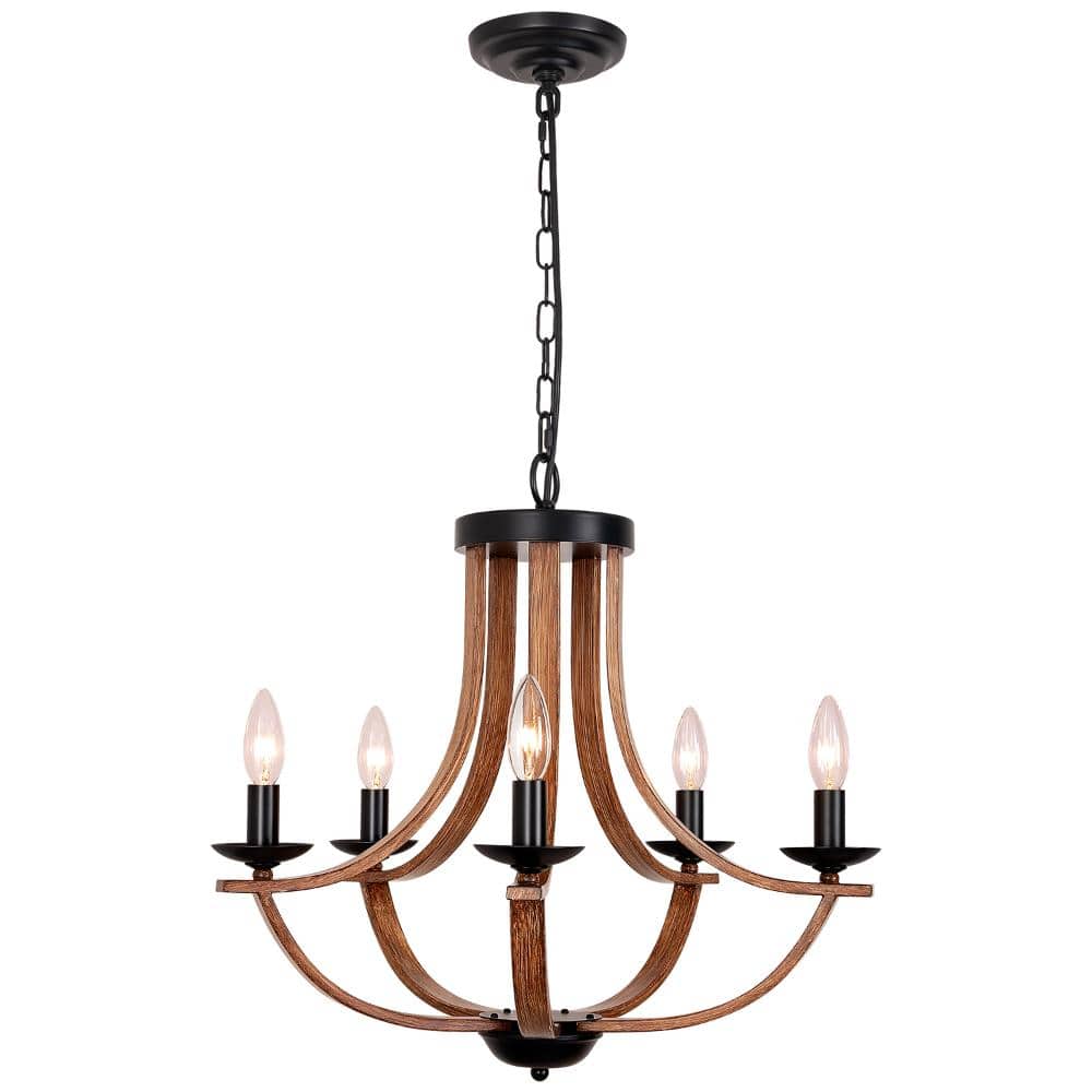 "Farmhouse 5-light Black Chandelier With Wood Finish Metal, 21"" Candle Style Ceiling Light" price history on PriceWatchPro