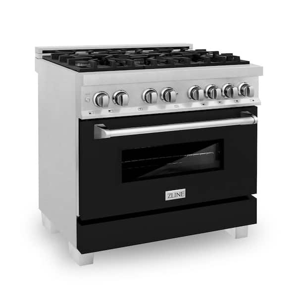 ZLINE Kitchen and Bath 36 in. 6 Burner Dual Fuel Range with Black Matte Door in Fingerprint Resistant Stainless Steel
