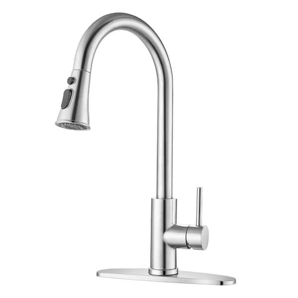 17.32 in. H Brushed Nickel High Arc Single Handle Pull Down Sprayer Kitchen Faucet with 360° Swivel