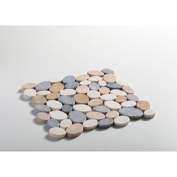 Pebble Marble Mosaic Tile Sample Color Tan, Off White, and Grey 4 in. x 6 in.