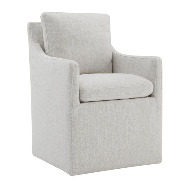 Halcyra Wheat Fabric Upholstered Dining Chair W/ Casters No Assembly Modern Accent Armchair for Dining Room Livingroom