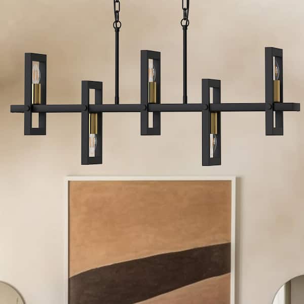 Briignite 5-Light Black Modern Farmhouse Rectangle Chandelier for Dining Room,Kitchen Island with Chain and Dimmable Features