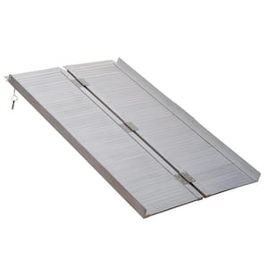 Aluminum Portable Medical Mobility Threshold 1-Pieces, Folding Wheelchair Ramp in Silver