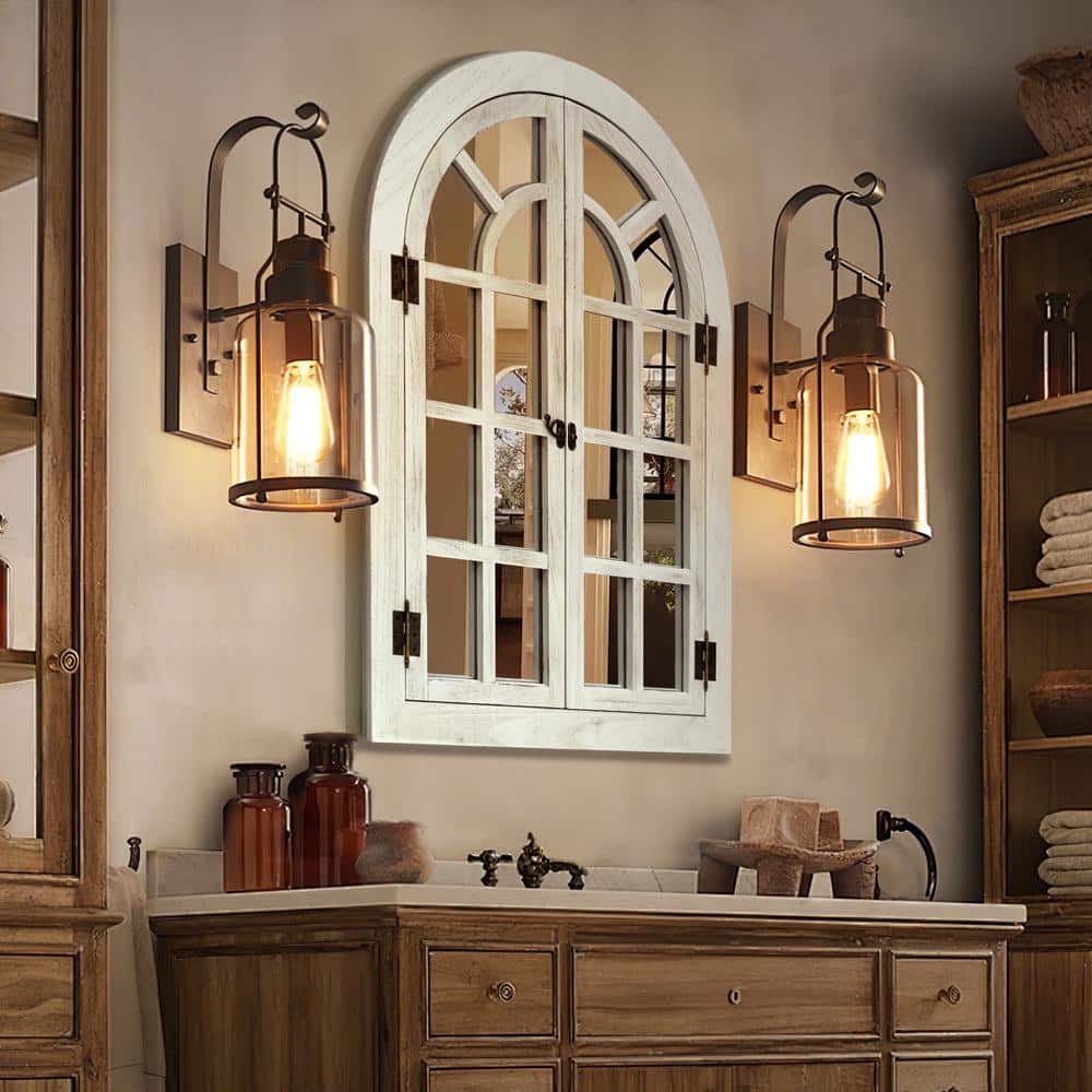 White Farmhouse Arched Wood Framed Decorative Mirror 24" x 36"