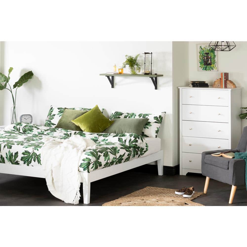 Minimalist White King Platform Bed with Symmetric Wood Frame