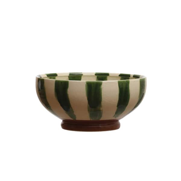 Storied Home 10.37 in. 111 fl. oz. Multi-Colored Hand-Painted Stoneware Footed Serving Bowl