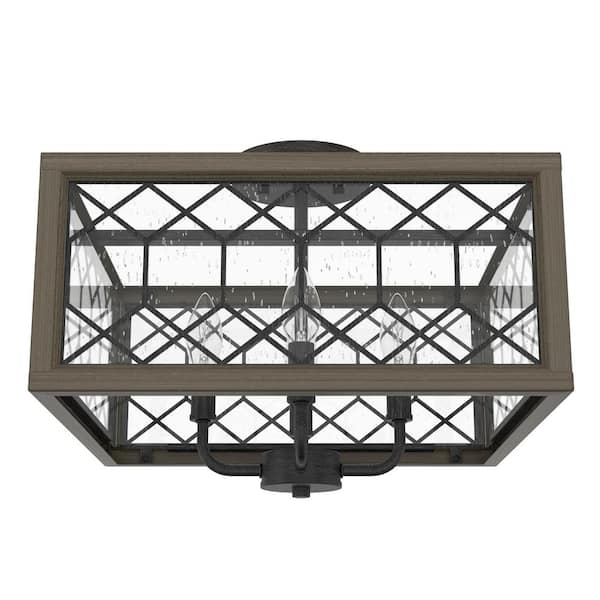 Chevron 16 in. 4-Light French Oak Semi-Flush Mount