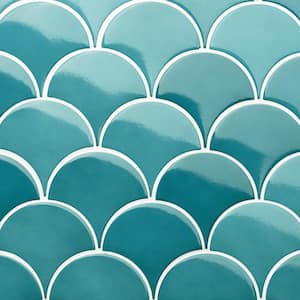 Beta Teal 2.44 in. x 5 in. Scallop Polished Ceramic Wall Tile (4.06 sq. ft./Case)