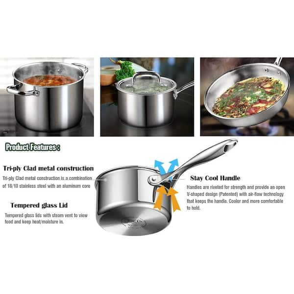 GrandTies 10 inch Full-Clad Tri-Ply Stainless Steel Frying Pan