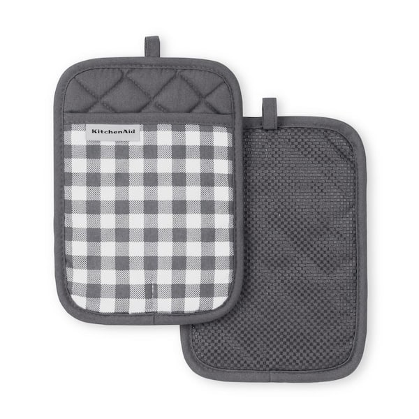 KitchenAid Gingham 2-Pack Mini Oven Mitt Set Milkshake Tan