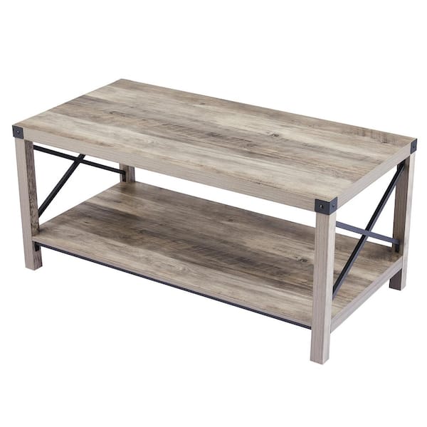 Merra 40 in. Driftwood Rectangle MDF Wood Coffee Table with Open Lower Shelf