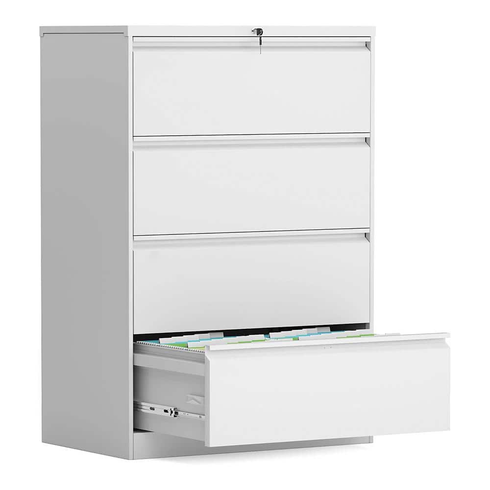 AOBABO White 4-Drawer Lockable Lateral Metal File Cabinet