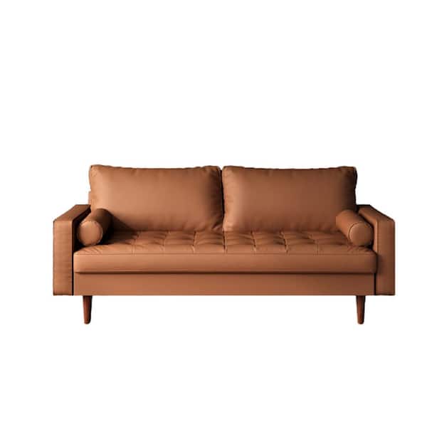 US Pride Furniture Lincoln 69.68 in. Brown Faux Leather 3-Seats Lawson Sofa with Removable Cushions