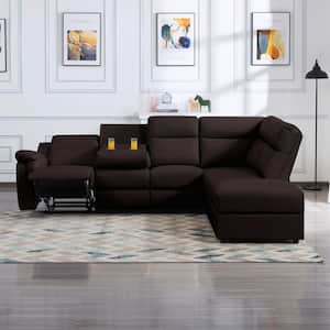 110 in. PU Leather Recliner Sectional Sofa L Shaped Corner Couch with Storage Chaise, Lumbar Support and Cup Holders