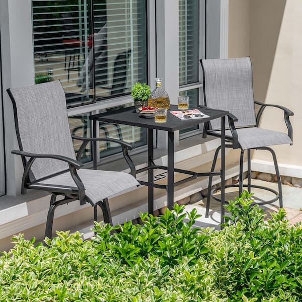 Nuu Garden Swivel Textilene and Iron Metal Outdoor Bar Stools with