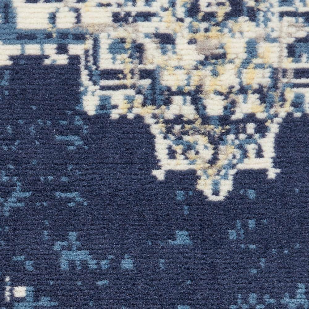 Extra Large Navy Blue Medallion Synthetic Area Rug