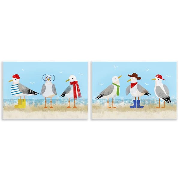Stylish Seagulls at Beach by Victoria Barnes 2 Pieces Unframed Animal Graphic Art Print 10 in. x 15 in.