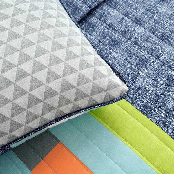Shelly Stripe Navy/Orange Quilt Twin Set (2-Piece) 16T005436