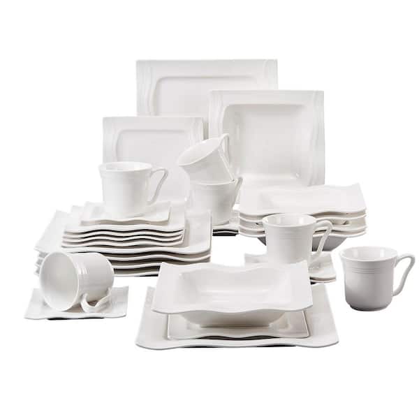 MALACASA Square Dinnerware Set, 18-Piece Ivory White
